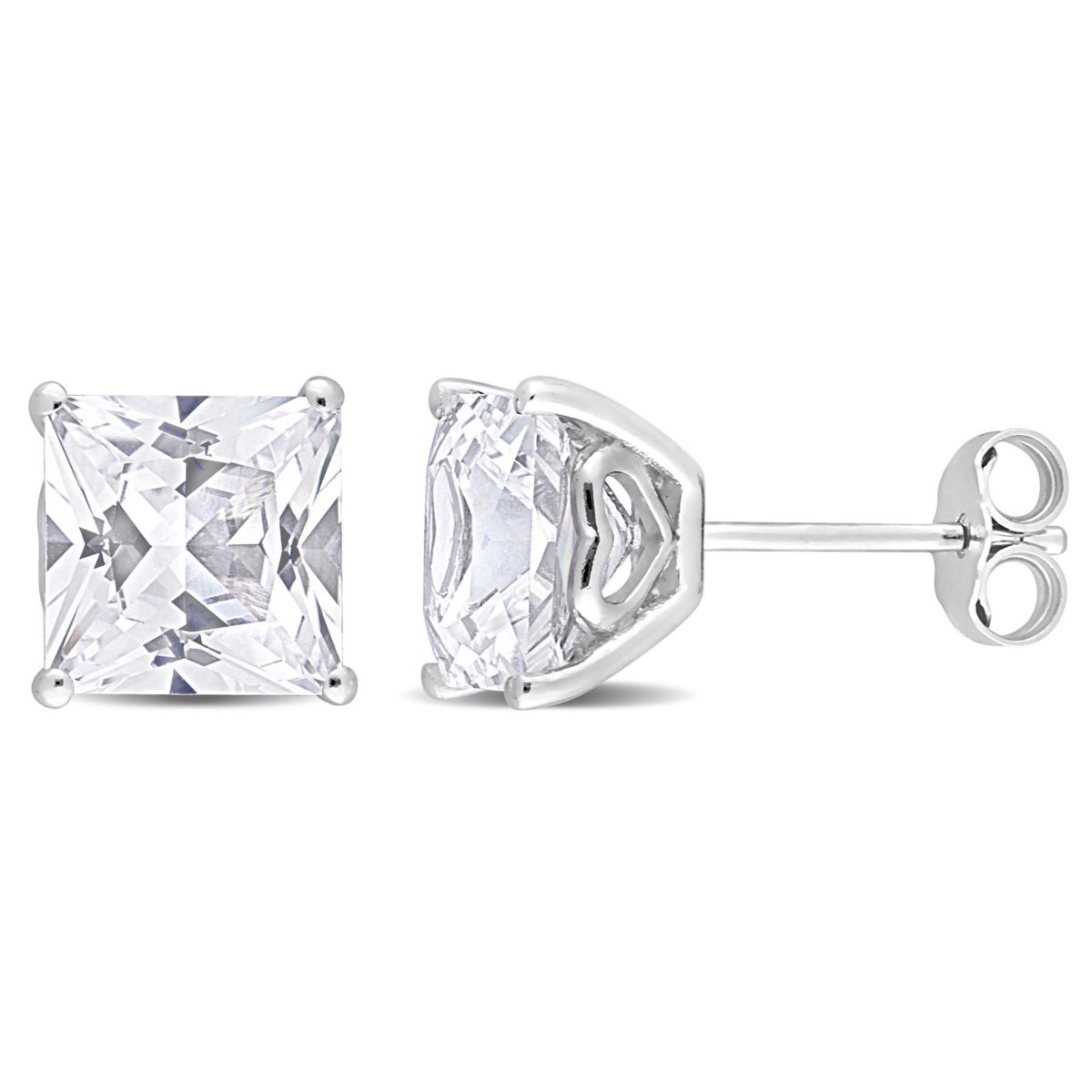 Lab Created 6.12 CT TGW Square Created White Sapphire Earrings in Sterling Silver