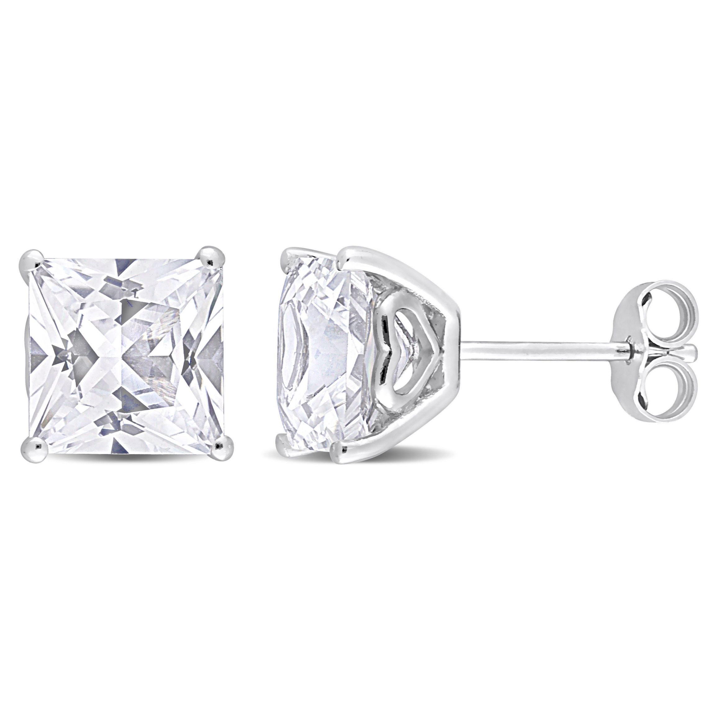 Lab Created 6.12 CT TGW Square Created White Sapphire Earrings in Sterling Silver