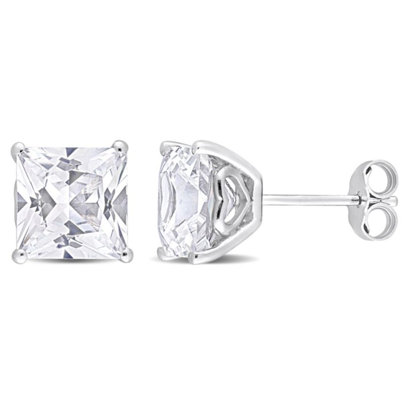 Lab Created 6.12 CT TGW Square Created White Sapphire Earrings in Sterling Silver