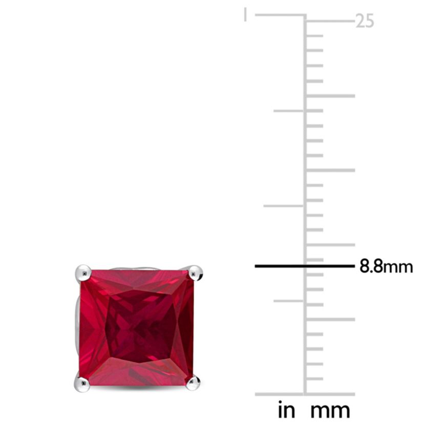Lab Created 6.12 CT TGW Created Ruby Stud Earrings with Heart Motif in Sterling Silver