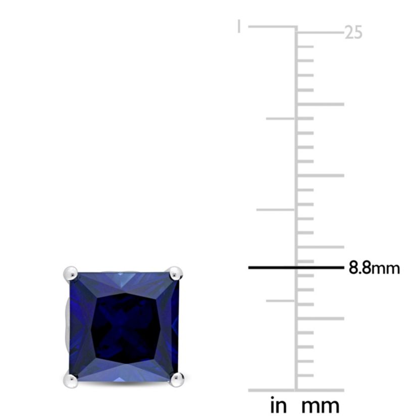 Lab Created 5.5 CT TGW Square Cut Created Blue Sapphire Stud Earrings in Sterling Silver
