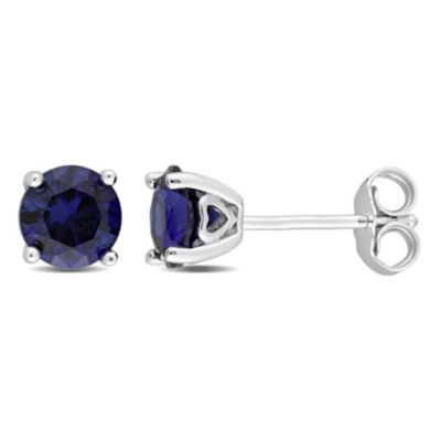 Belk & Co Lab Created 2 CT TGW Blue Sapphire Earrings in Sterling Silver