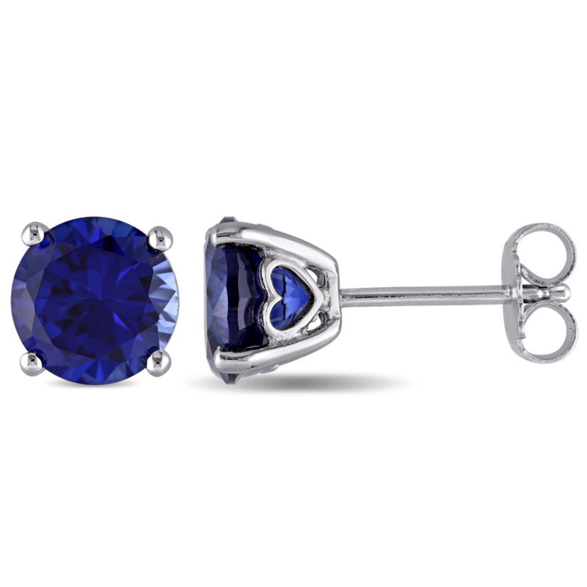 Lab Created 4.8 CT TGW Created Blue Sapphire Stud Earrings in Sterling Silver