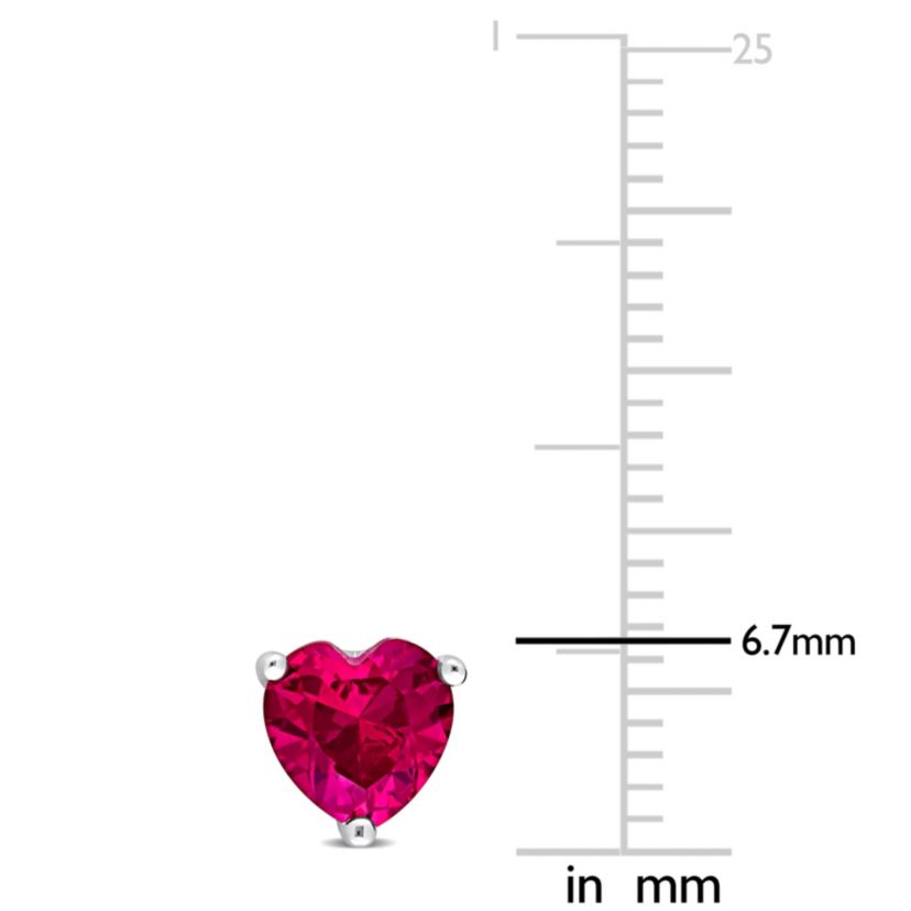 Lab Created 2 CT TGW Heart Shape Created Ruby Earrings in Sterling Silver