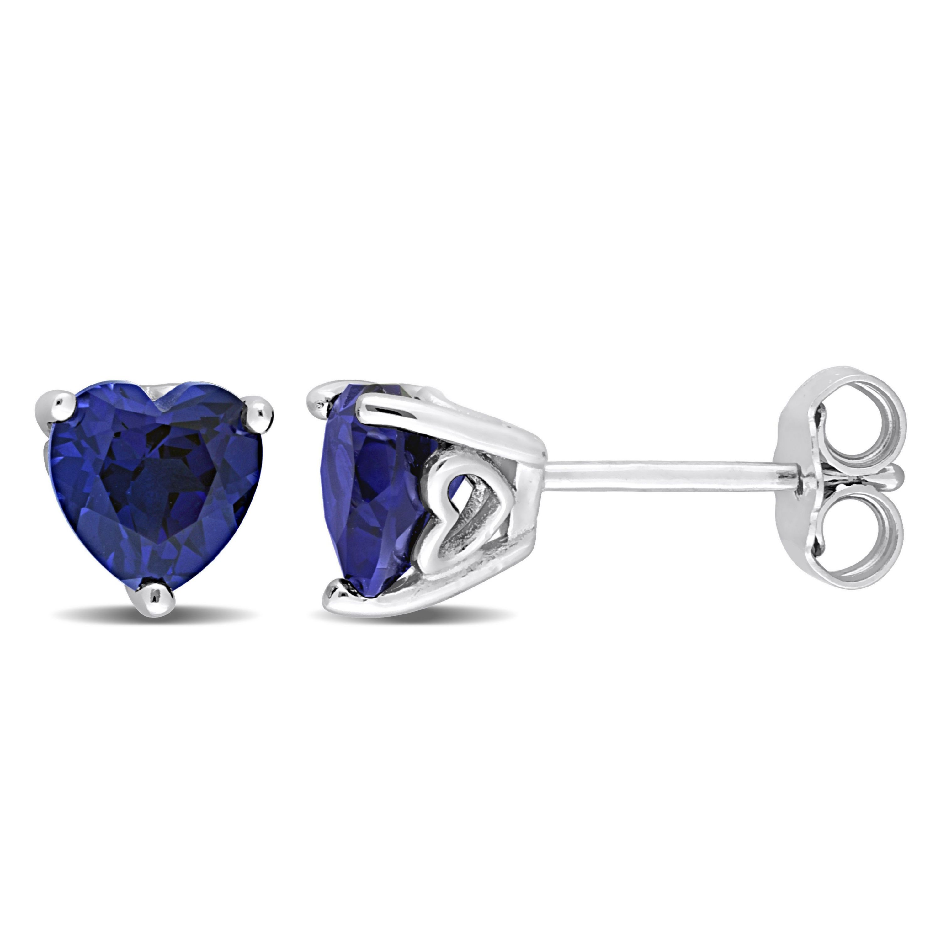 Lab Created 1.8 CT TGW Heart Shape Created Blue Sapphire Earrings in Sterling Silver
