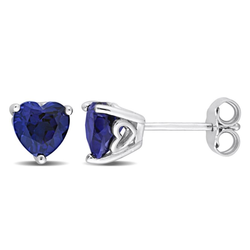 Lab Created 1.8 CT TGW Heart Shape Created Blue Sapphire Earrings in Sterling Silver