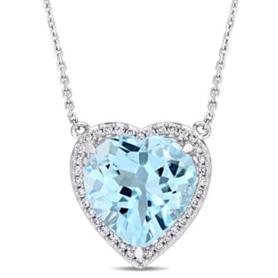 Belk & Co 9 ct. t.g.w. Blue Topaz and 1/5 ct. t.w. Diamond Halo Pendant with Chain in 14K White Gold