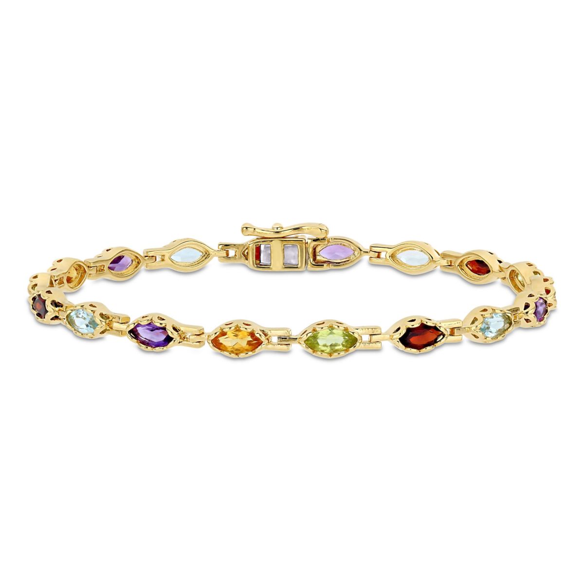 4.5 CT TGW Multi-Gemstone Marquise Bracelet in Yellow Plated Sterling Silver
