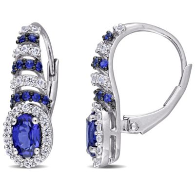 Belk & Co Lab Created 2.18 ct. t.g.w. Blue and White Sapphire Oval Earrings in Sterling Silver with Black Rhodium Plating