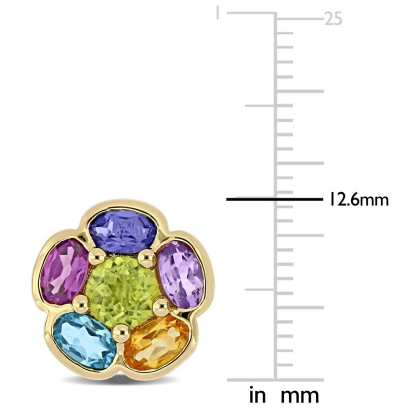 3.62 CT TGW Amethyst Swiss-Blue Topaz Rhodolite Iolite Citrine Peridot Floral Stud Earrings in Yellow Plated Sterling Silver