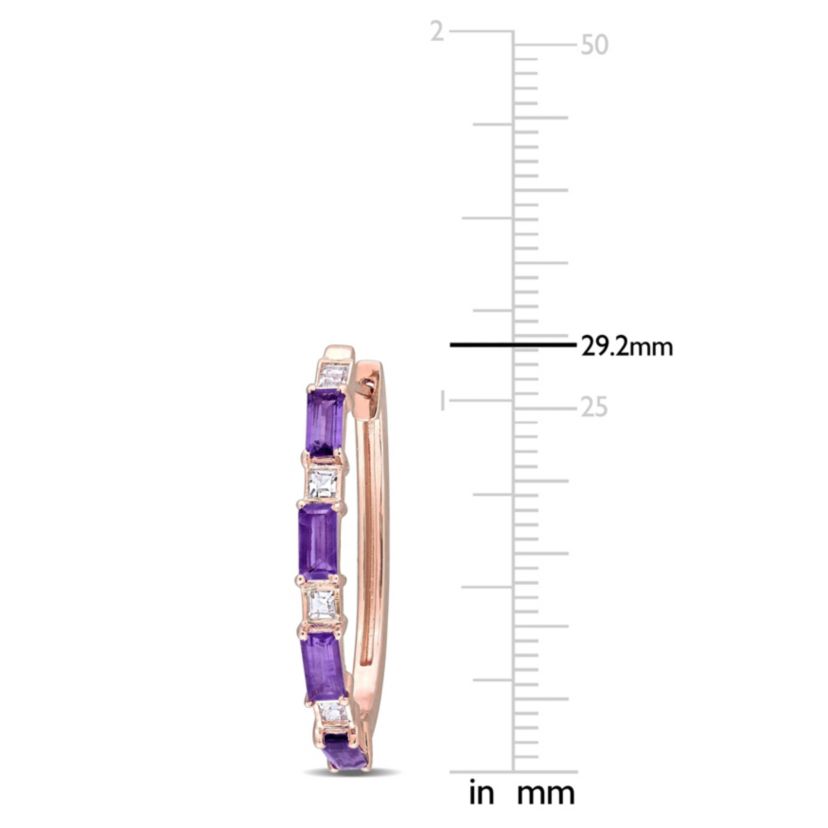 2.16 CT TGW African-Amethyst White Topaz Hoop Earrings in Rose Plated Sterling Silver