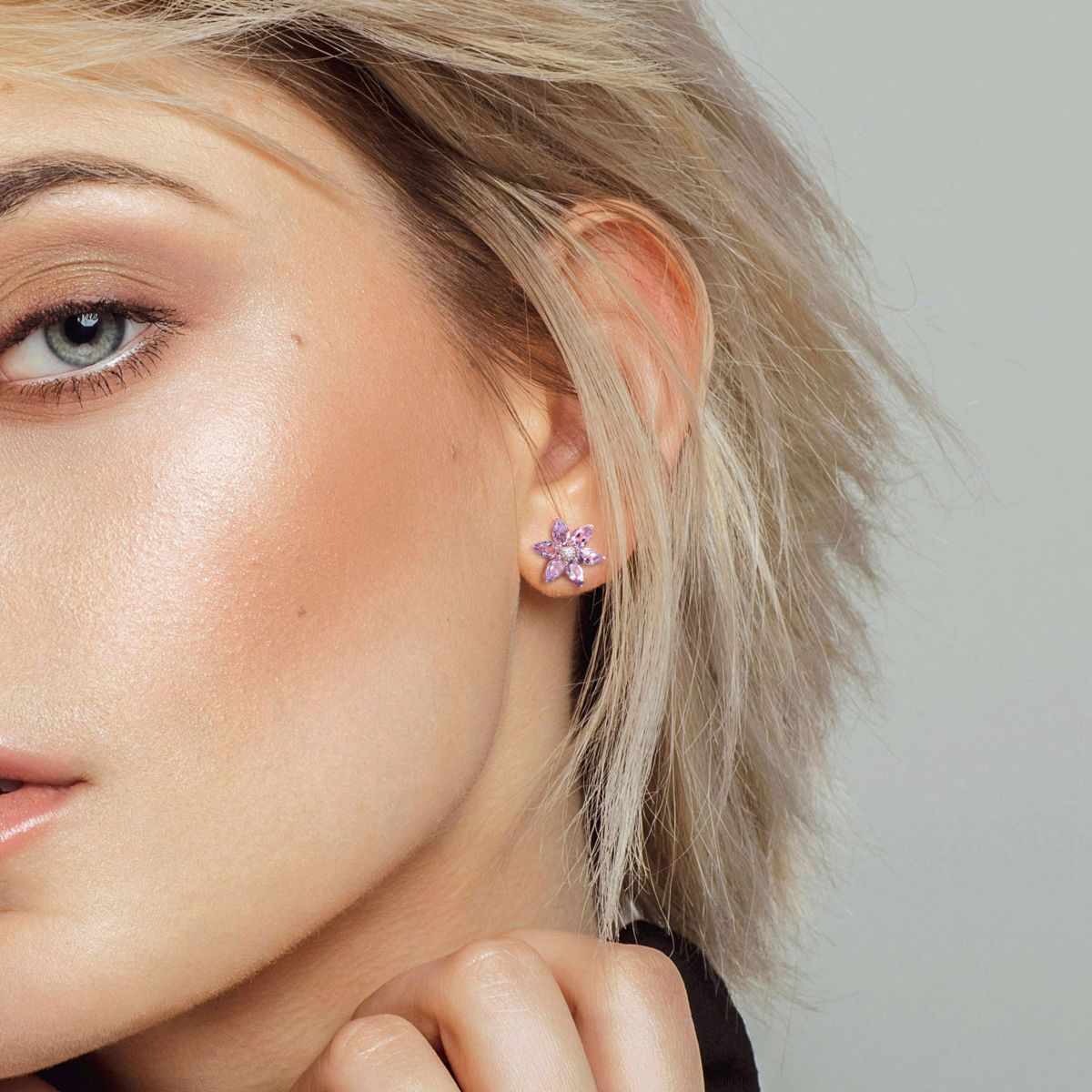 2.37 CT TGW Amethyst and Diamond Accent Floral Stud Earrings in 10k Rose Gold