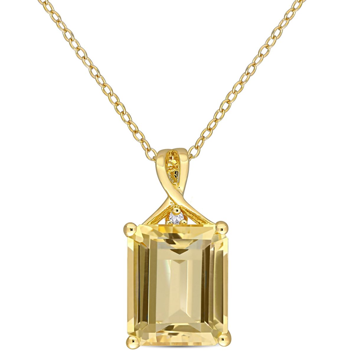 6.68 ct. t.g.w. Octagon Citrine and White Topaz Pendant with Chain in Yellow Plated Sterling Silver