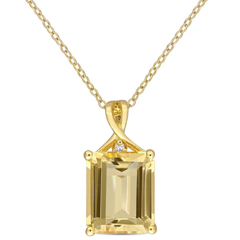 6.68 ct. t.g.w. Octagon Citrine and White Topaz Pendant with Chain in Yellow Plated Sterling Silver