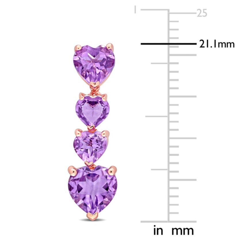 3.12 CT TGW Heart Shape Amethyst Drop Earrings in 10k Rose Gold