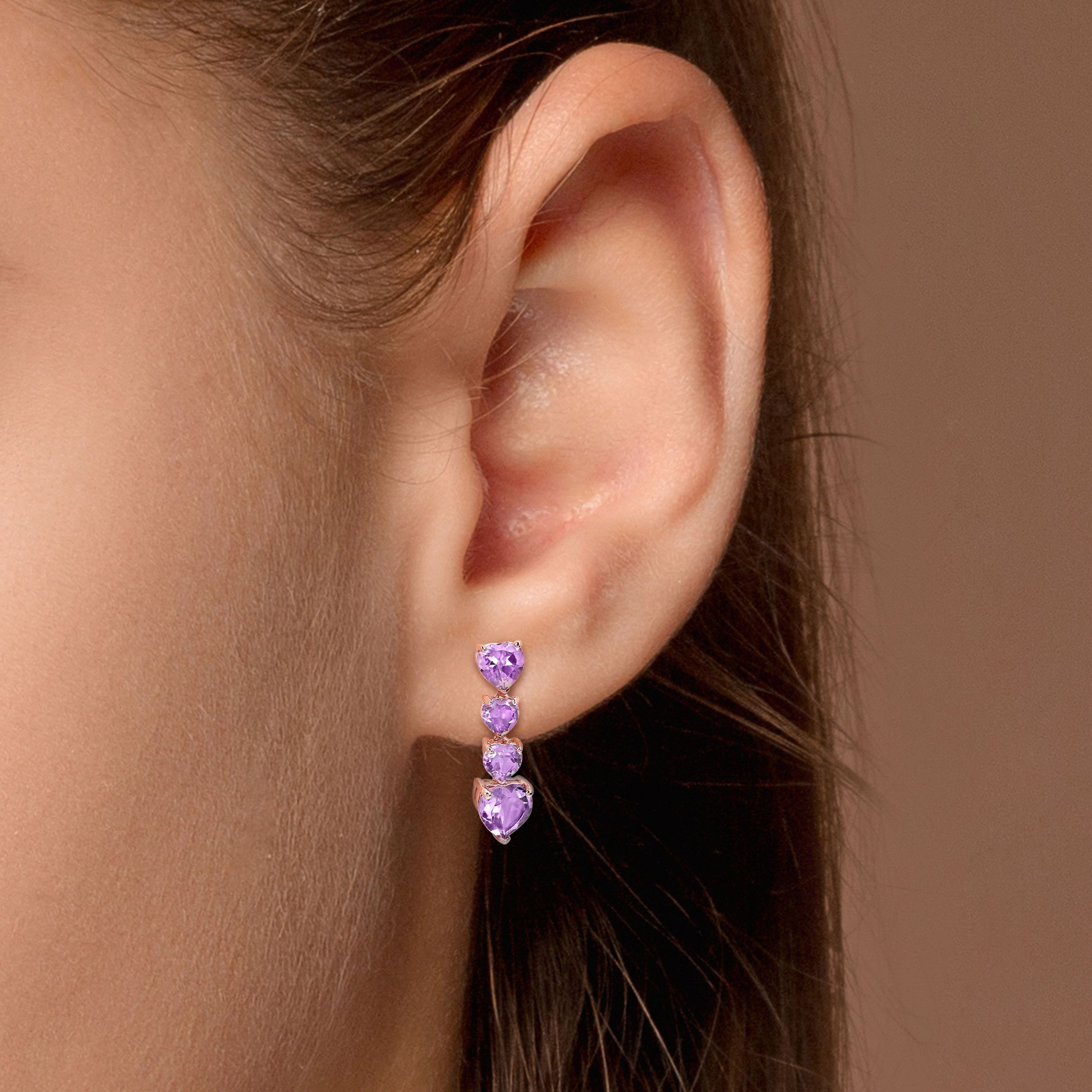 3.12 CT TGW Heart Shape Amethyst Drop Earrings in 10k Rose Gold