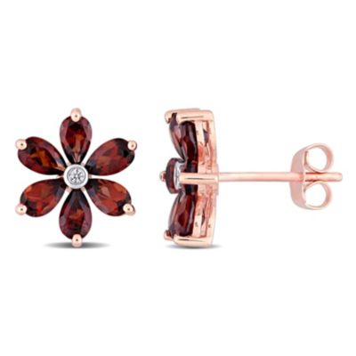 Belk & Co 3.25 CT TGW Garnet and Diamond Accent Floral Stud Earrings in 10k Rose Gold, Pink
