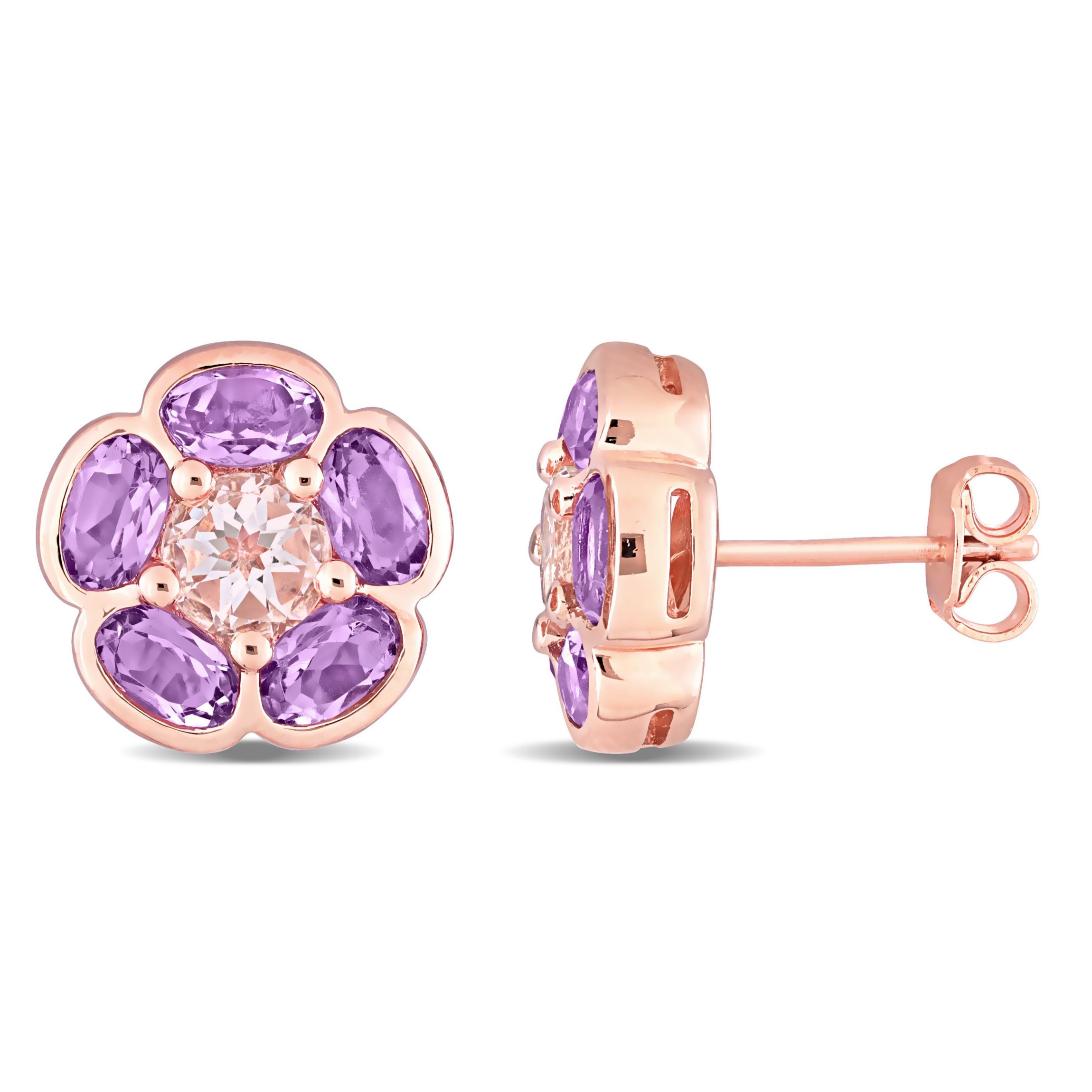 3.16 CT TGW Amethyst & White Topaz Post Earring in Rose Plated Sterling Silver