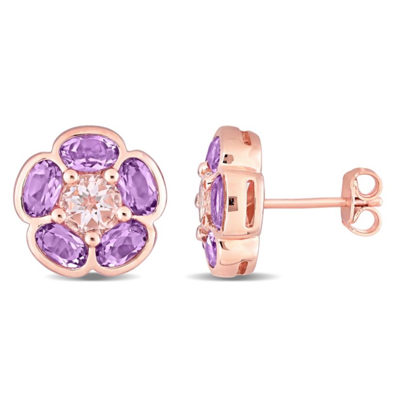 3.16 CT TGW Amethyst & White Topaz Post Earring in Rose Plated Sterling Silver