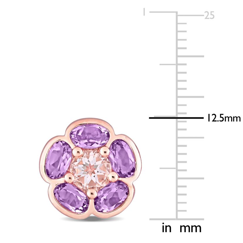3.16 CT TGW Amethyst & White Topaz Post Earring in Rose Plated Sterling Silver