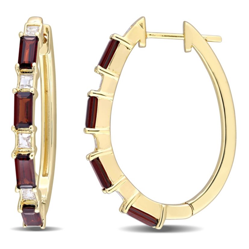 3 ct. t.g.w. Garnet & White Topaz Hoop Earring in Yellow Plated Sterling Silver