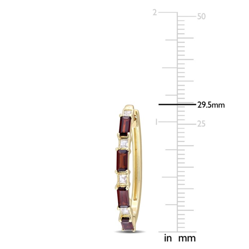 3 ct. t.g.w. Garnet & White Topaz Hoop Earring in Yellow Plated Sterling Silver