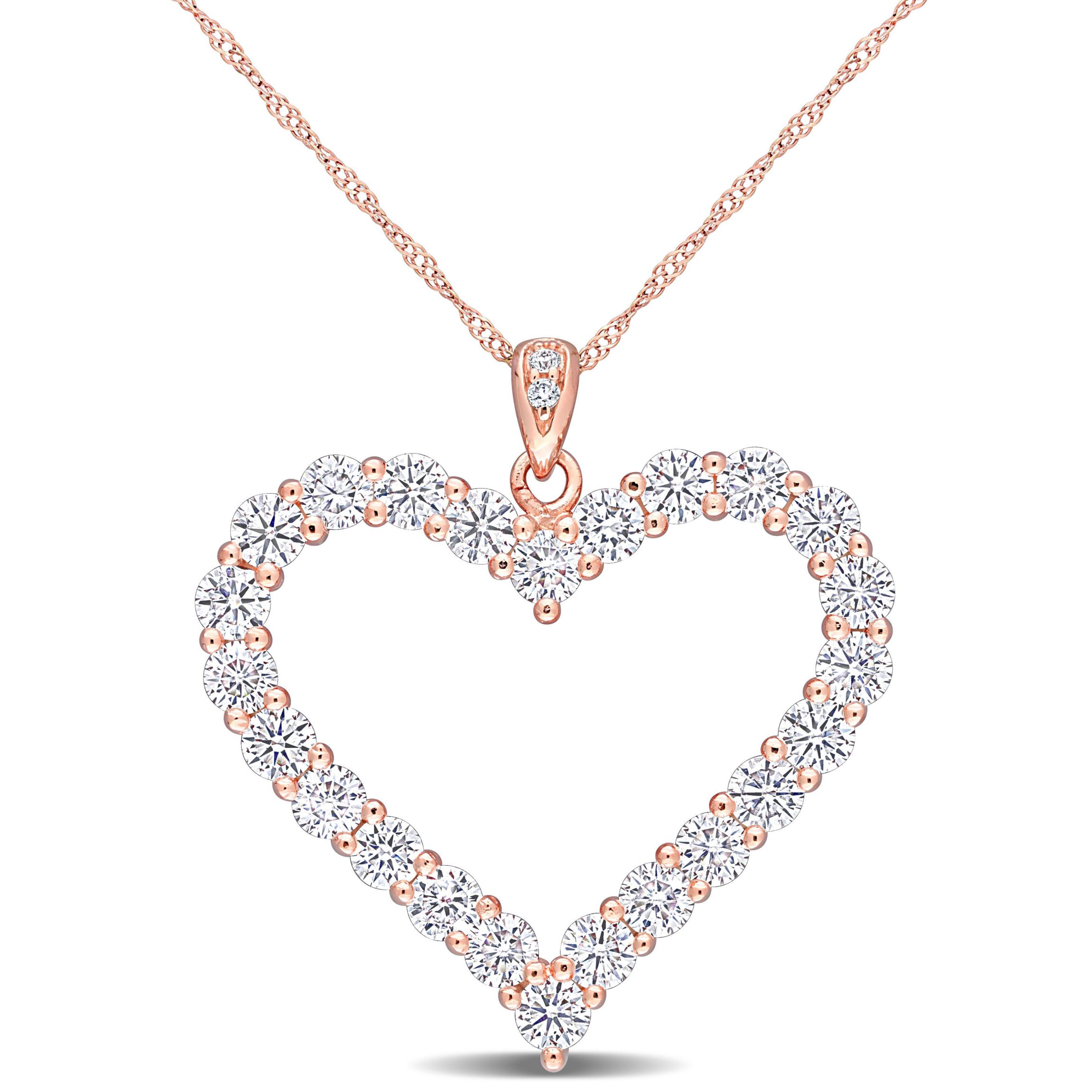 Lab Created 2.42 ct. t.g.w. Created Moissanite Heart Pendant with Chain in Rose Plated Sterling Silver