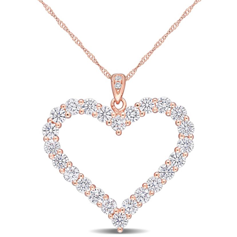 Lab Created 2.42 ct. t.g.w. Created Moissanite Heart Pendant with Chain in Rose Plated Sterling Silver