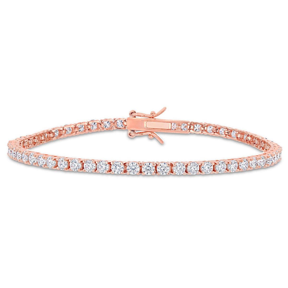 Lab Created 5.1 CT DEW Created Moissanite Tennis Bracelet in Rose Gold Plated Sterling Silver