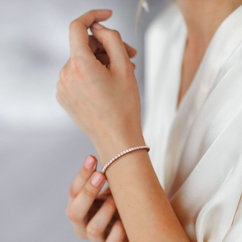 Lab Created 5.1 CT DEW Created Moissanite Tennis Bracelet in Rose Gold Plated Sterling Silver