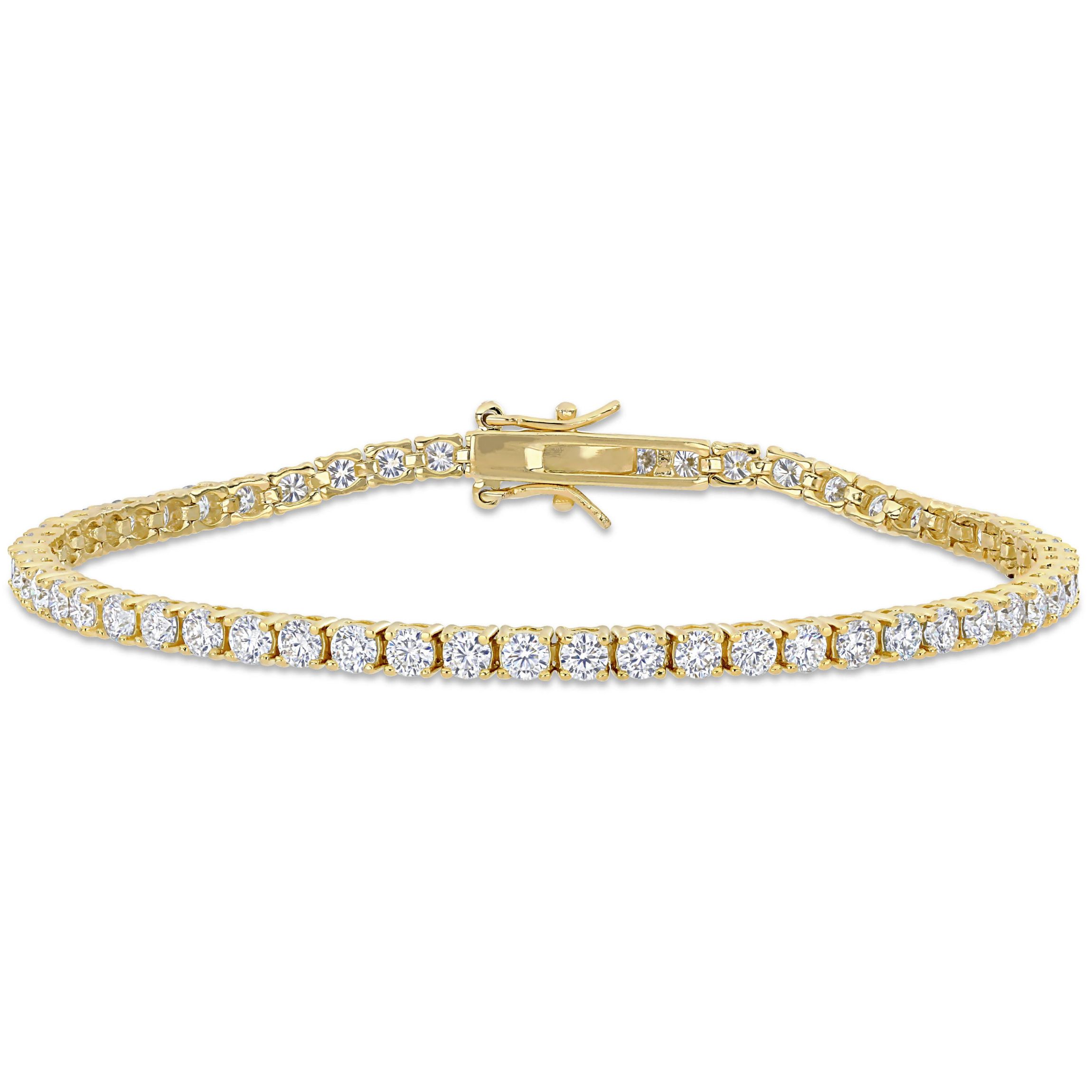 Lab Created 5.1 CT DEW Created Moissanite Tennis Bracelet in Yellow Gold Plated Sterling Silver
