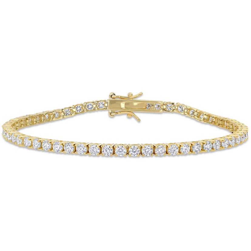 Lab Created 5.1 CT DEW Created Moissanite Tennis Bracelet in Yellow Gold Plated Sterling Silver