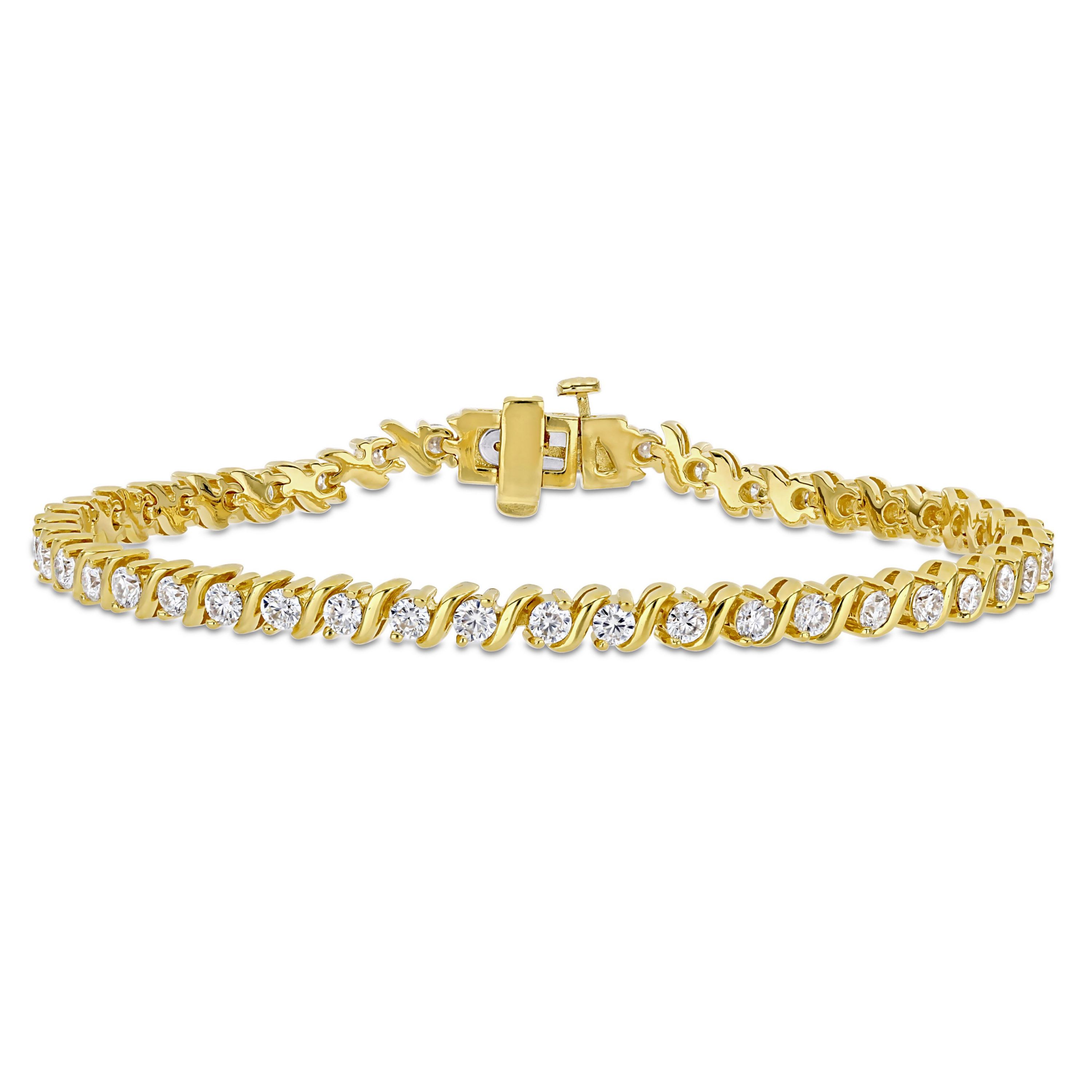 Lab Created 2.75 CT DEW Created Moissanite S-Link Tennis Bracelet in Yellow Gold Plated Sterling Silver