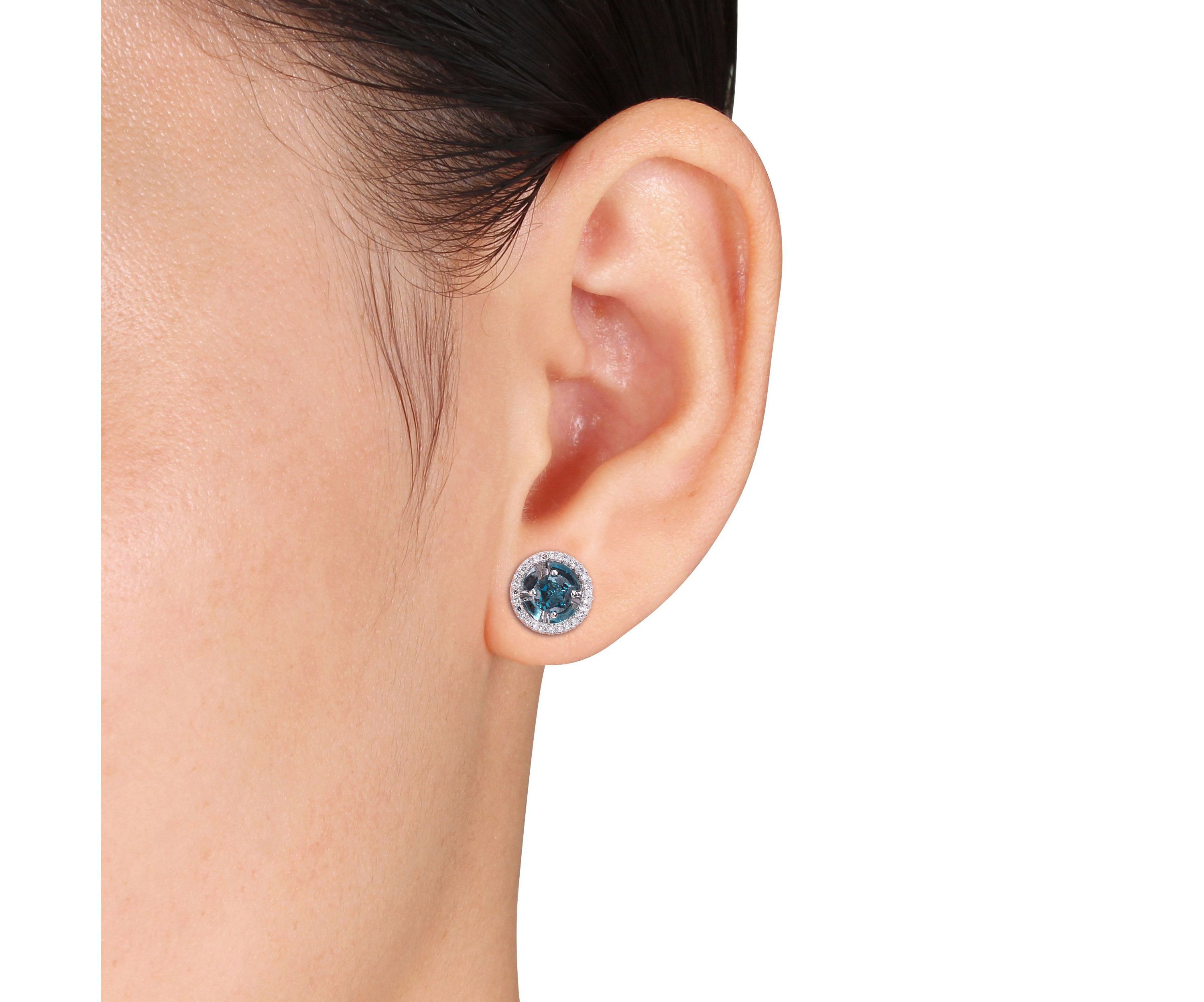 1.12 CT TGW London Blue Topaz and 1/4 CT TW Diamond Margarita Setting Stud Earrings in 10k White Gold