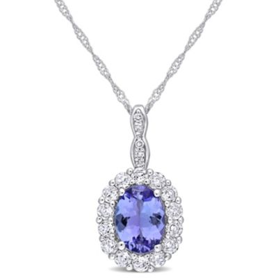 Belk & Co 1.88 ct. t.g.w. Tanzanite, White Topaz and Diamond Accent Vintage Halo Pendant with Chain in 14K White Gold