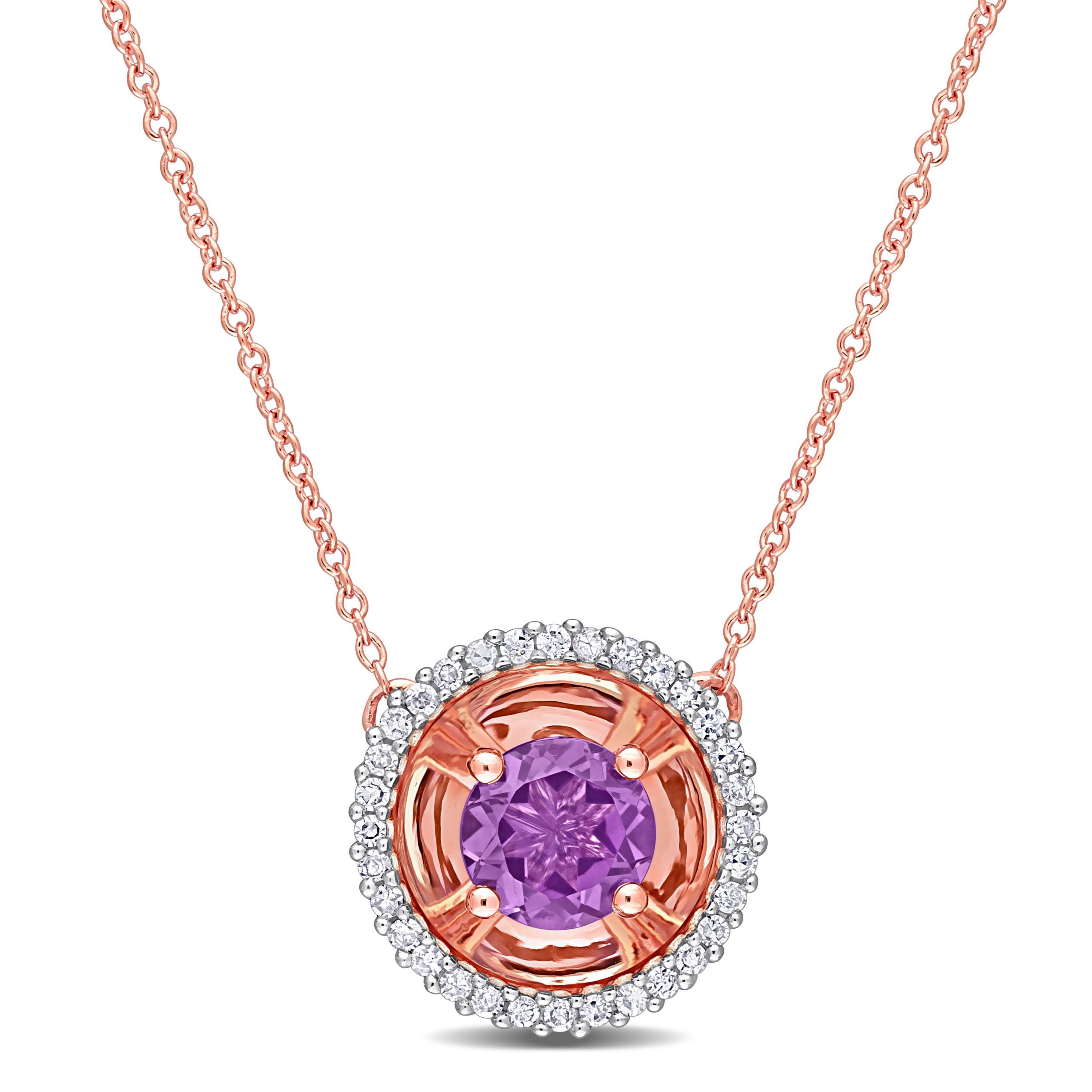 5/8 ct. t.g.w. Amethyst and 1/6 ct. t.w. Diamond Halo Pendant with Chain in 10K Rose Gold