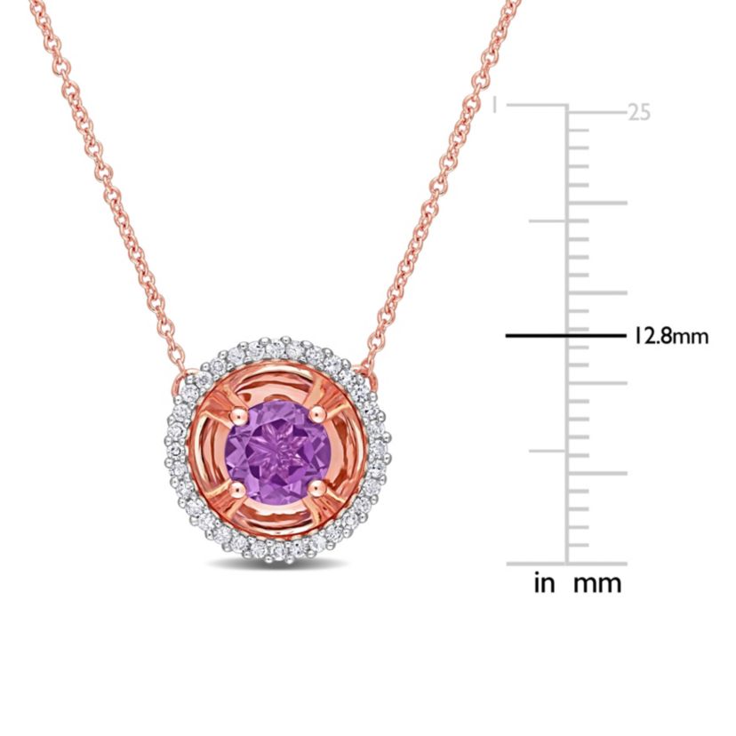 5/8 ct. t.g.w. Amethyst and 1/6 ct. t.w. Diamond Halo Pendant with Chain in 10K Rose Gold