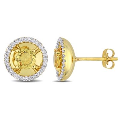 Belk & Co 7/8 CT TGW Citrine and 1/4 CT TW Diamond Margarita Style Stud Earrings in 10k Yellow Gold