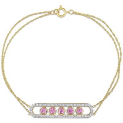 Belk & Co 5/8 CT TGW Pink Sapphire and 2/5 CT TW Diamond Bar Chain Bracelet in 10k Yellow Gold