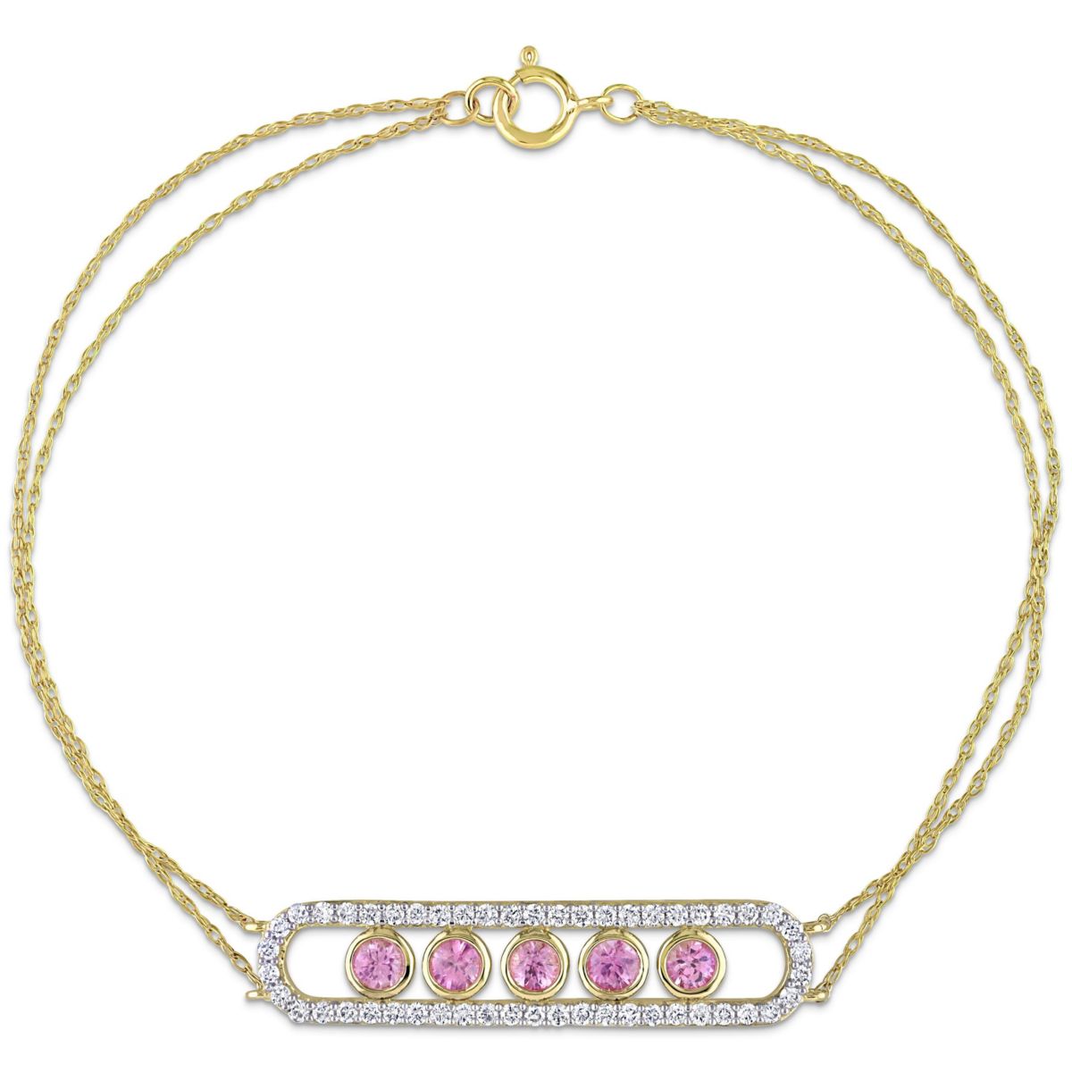 5/8 CT TGW Pink Sapphire and 2/5 CT TW Diamond Bar Chain Bracelet in 10k Yellow Gold