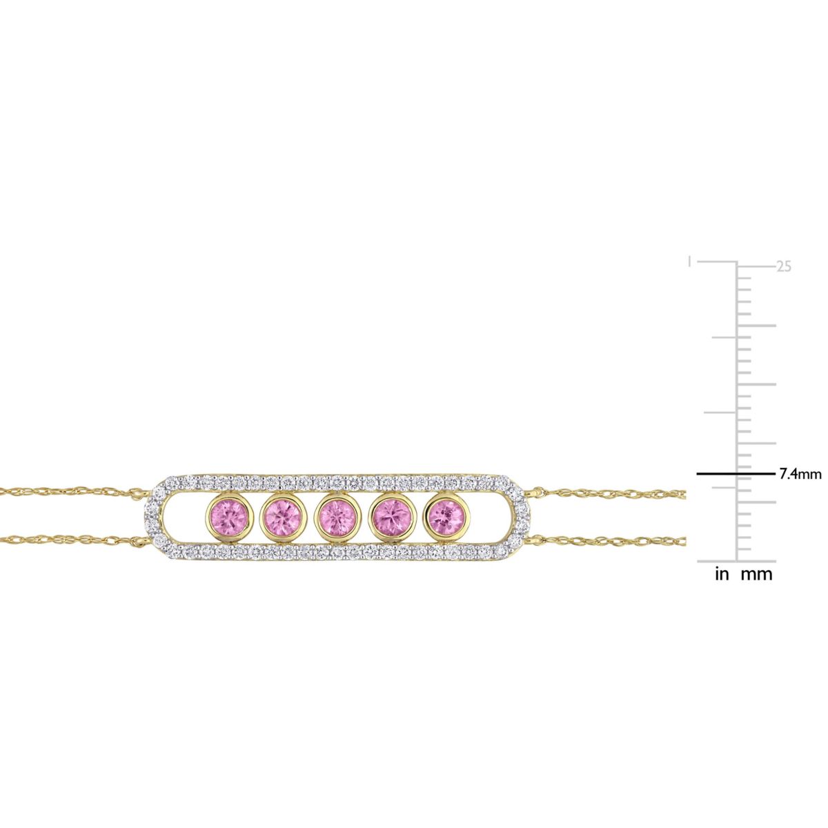 5/8 CT TGW Pink Sapphire and 2/5 CT TW Diamond Bar Chain Bracelet in 10k Yellow Gold