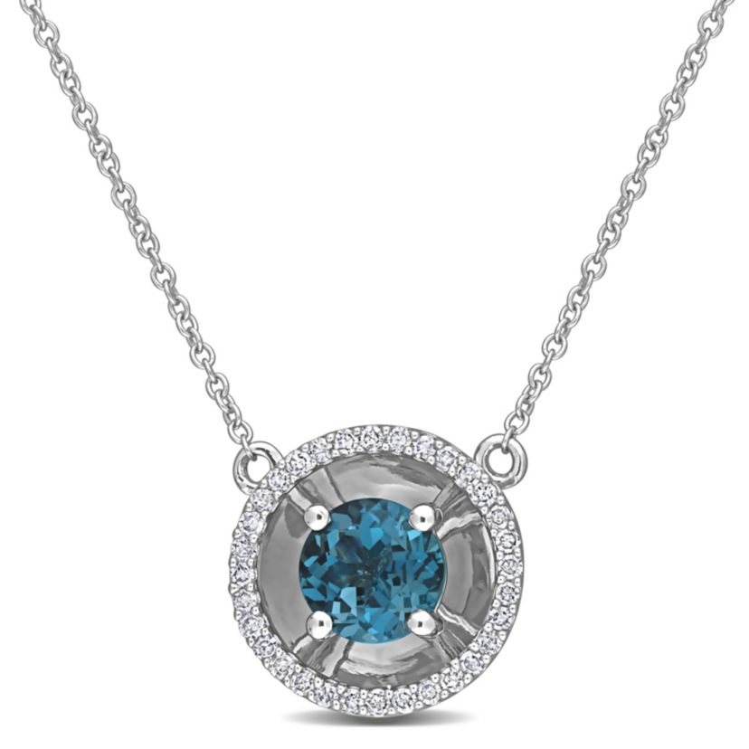 1 ct. t.g.w. London Blue Topaz and 1/6 ct. t.w. Diamond Pendant with Chain in 10K White Gold
