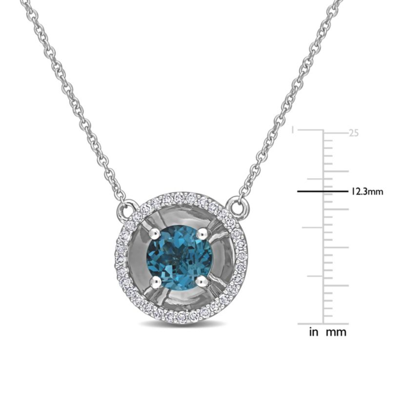 1 ct. t.g.w. London Blue Topaz and 1/6 ct. t.w. Diamond Pendant with Chain in 10K White Gold