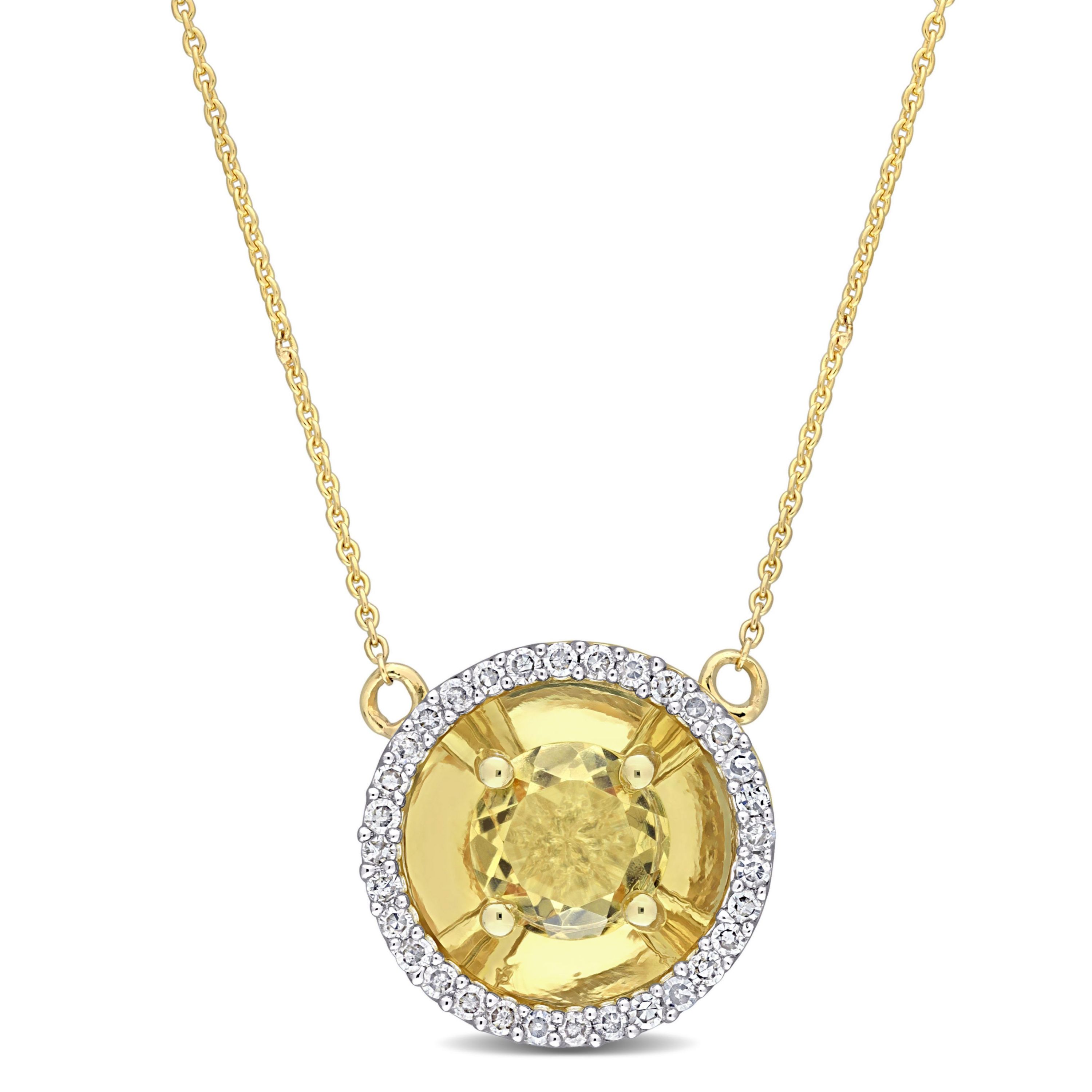 3/4 ct. t.g.w. Citrine and 1/6 ct. t.w. Diamond Margarita Style Pendant with Chain in 10K Yellow Gold