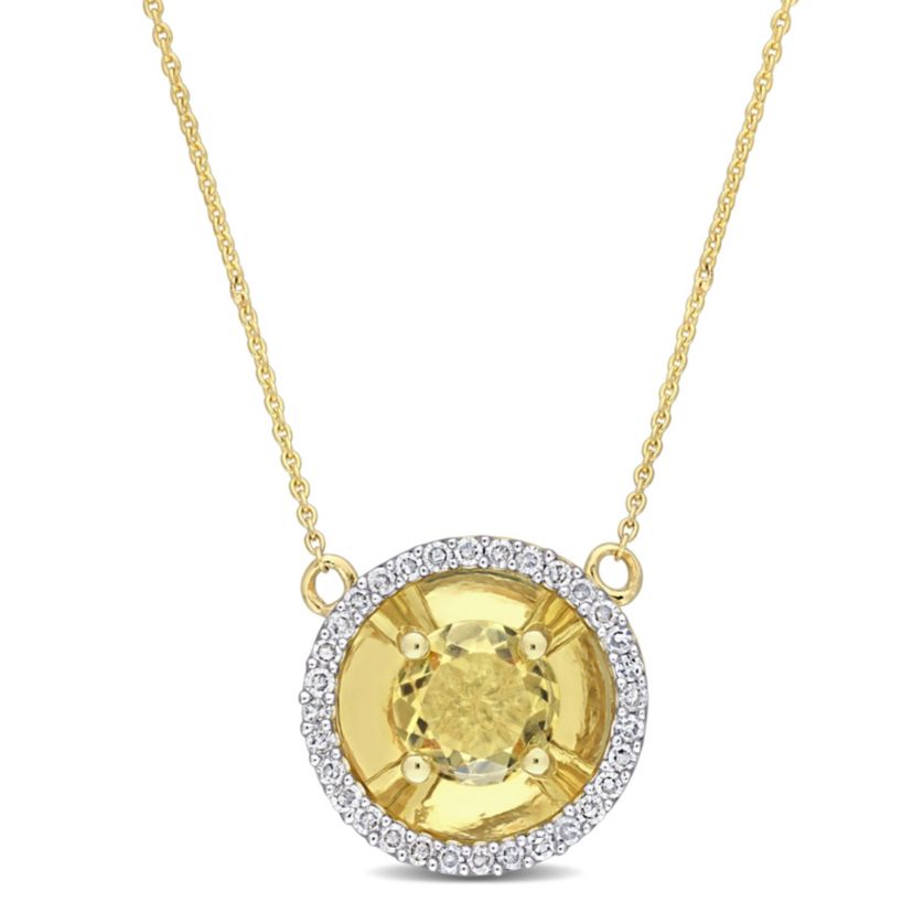 3/4 ct. t.g.w. Citrine and 1/6 ct. t.w. Diamond Margarita Style Pendant with Chain in 10K Yellow Gold