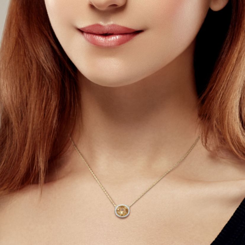 3/4 ct. t.g.w. Citrine and 1/6 ct. t.w. Diamond Margarita Style Pendant with Chain in 10K Yellow Gold