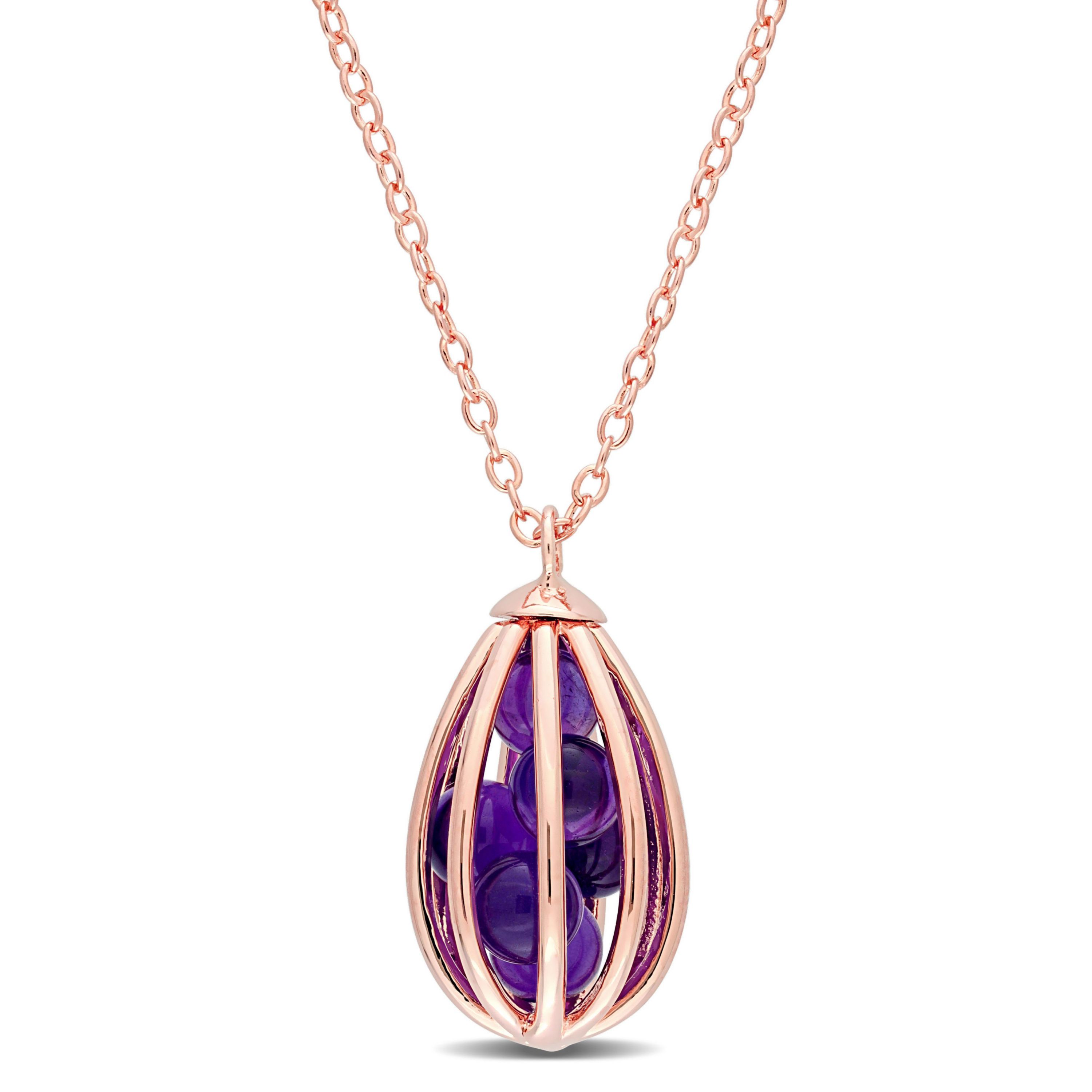2.7 ct. t.g.w. Amethyst Cage Pendant with Chain in Rose Plated Sterling Silver