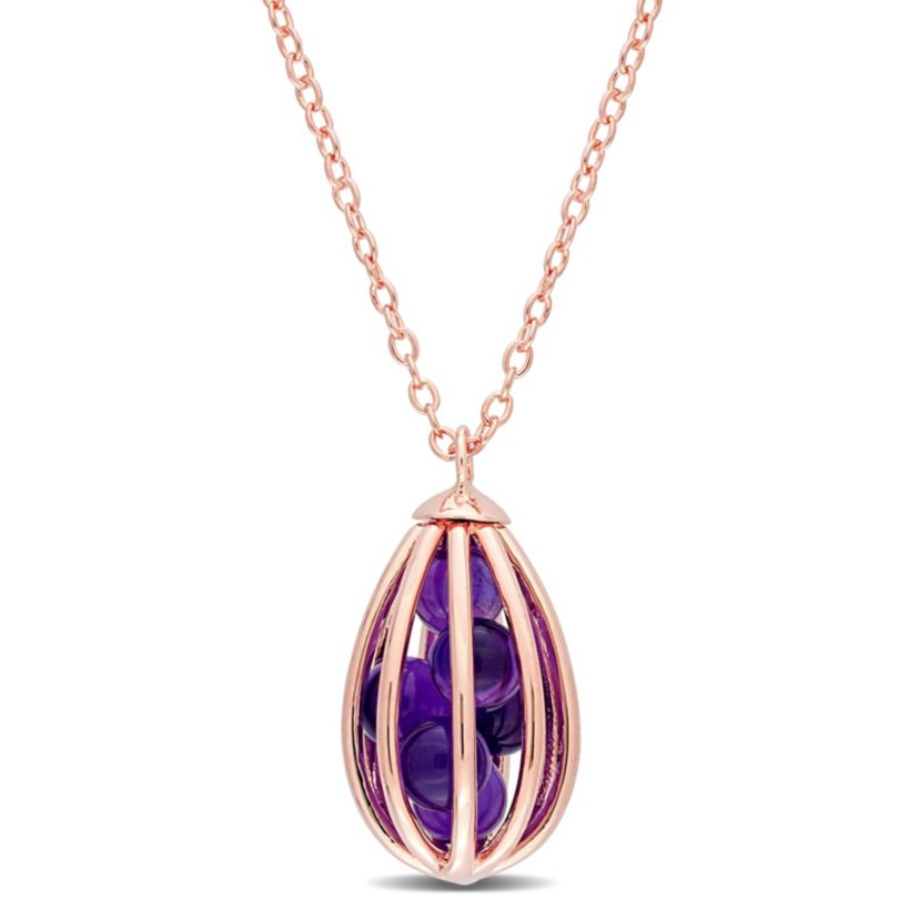 2.7 ct. t.g.w. Amethyst Cage Pendant with Chain in Rose Plated Sterling Silver