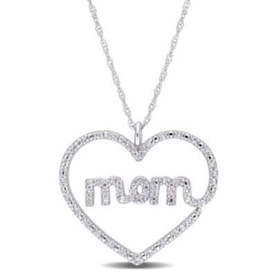 Belk & Co. 1/5 ct. t.w. Diamond Heart "MOM" Pendant with Chain in 10K ...