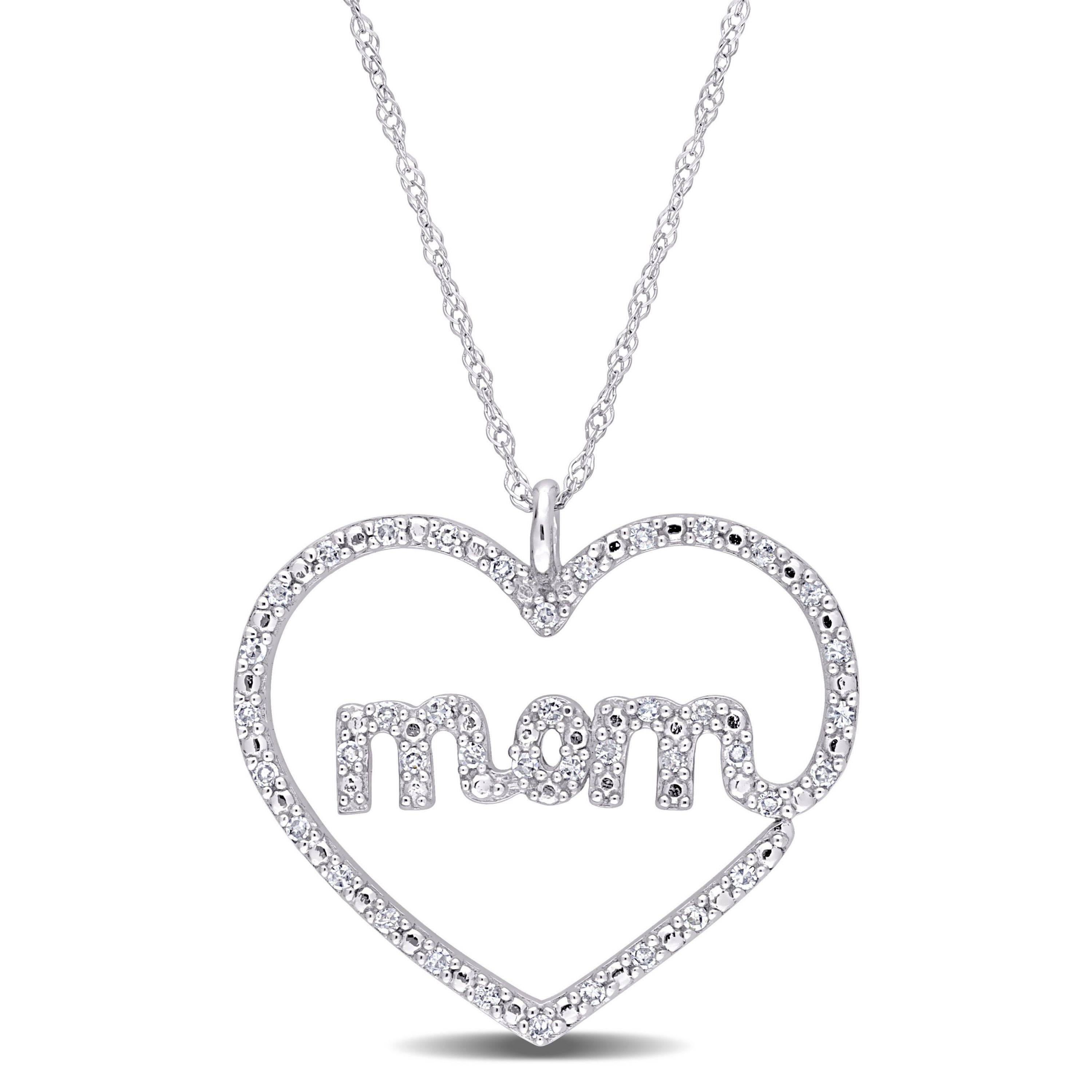 1/5 ct. t.w. Diamond Heart "MOM" Pendant with Chain in 10K White Gold